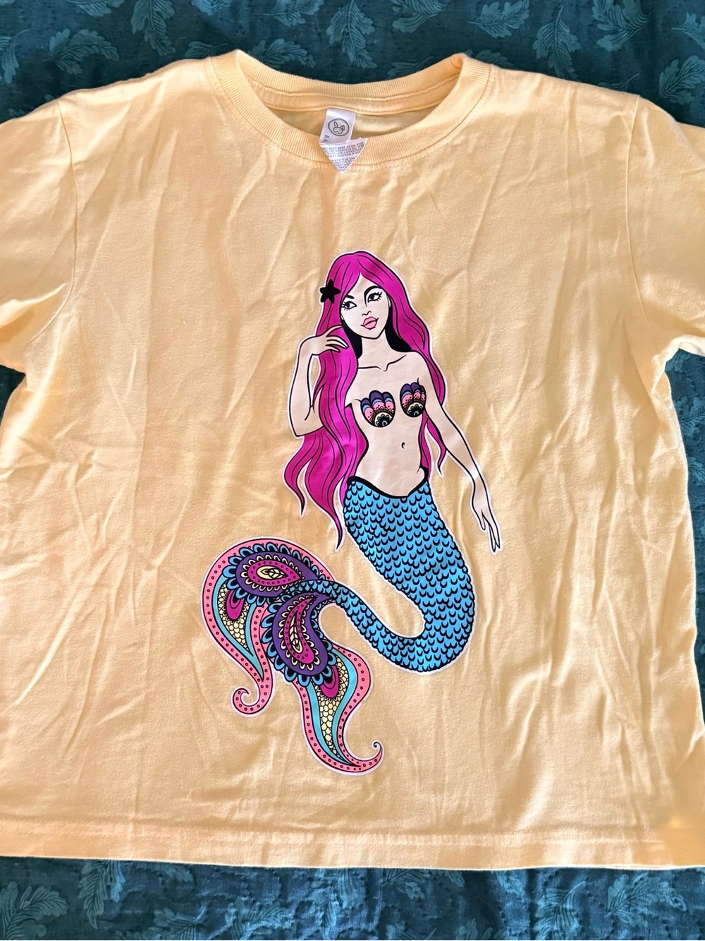 Rabbit Skins Girls 5/6 Yellow Mermaid Graphic Crew Neck Tee, Dewey Beach DE